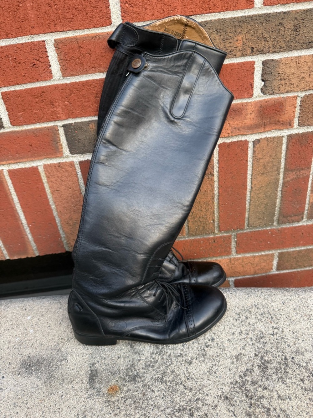 Tall Black Leather Riding-Style Heeled Boots